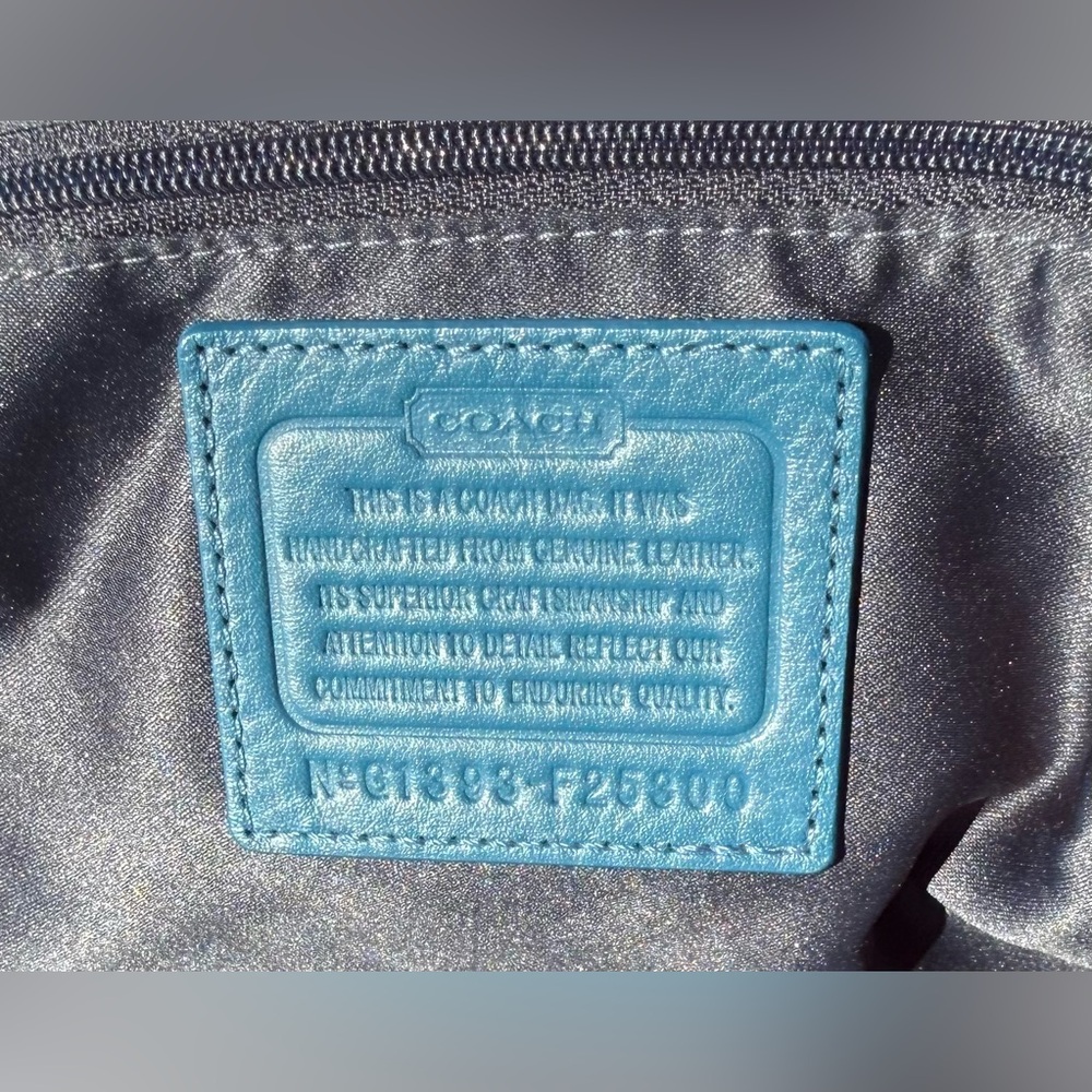 Coach Campbell Suede Belle Teal Suede Blue Leather Trim Brass Hardware 26800 - Picture 6 of 7